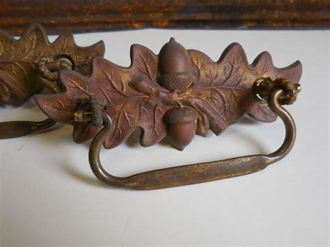 Two antique Drawer Handles Pulls Acorn Oak leaves Aged brass | Etsy