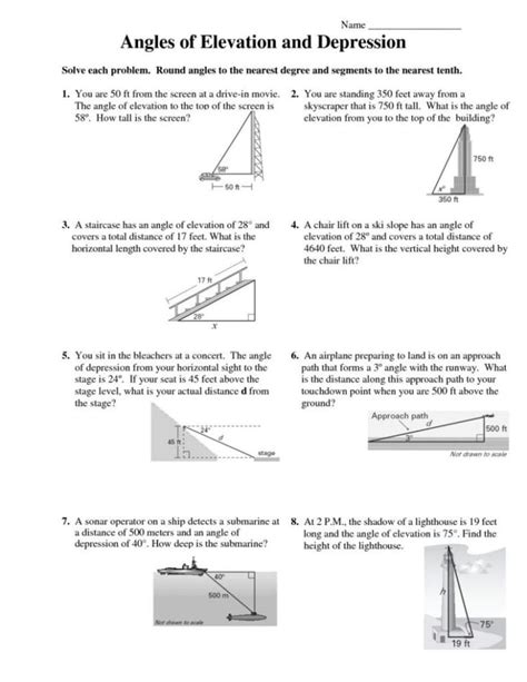 Angle Of Elevation & Depression Trig Worksheet