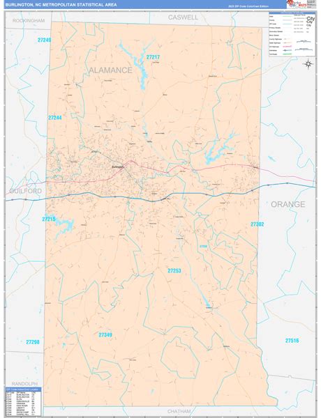 Burlington Metro Area, NC Wall Map Color Cast Style