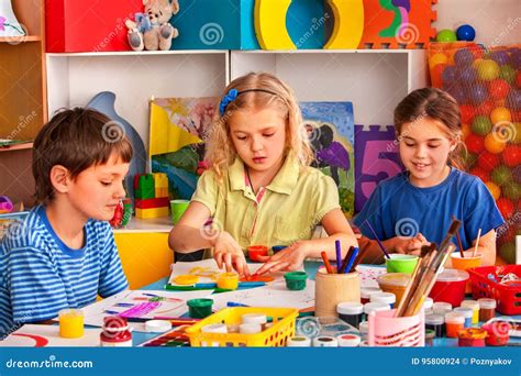 Small Students Children Painting in Art School Class. Stock Photo - Image of student ...