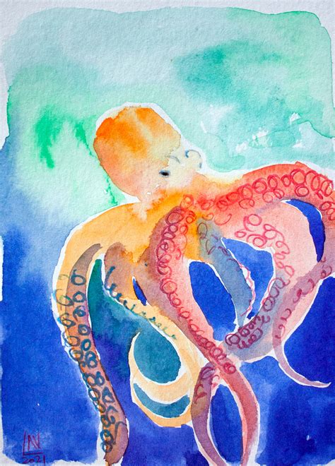 Octopus Painting Original Art Watercolor Painting Original | Etsy