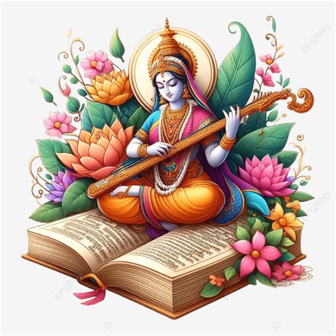 Saraswati Devi Veena And Book India Basant Panchami, Vasant Panchami, Saraswati Puja, Goddess ...