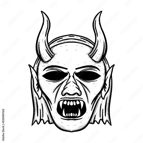 Devil face Illustration hand drawn cartoon sketch lineart vintage style ...