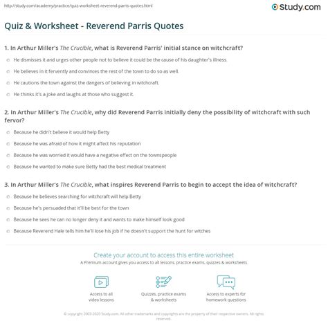 Quiz & Worksheet - Reverend Parris Quotes | Study.com