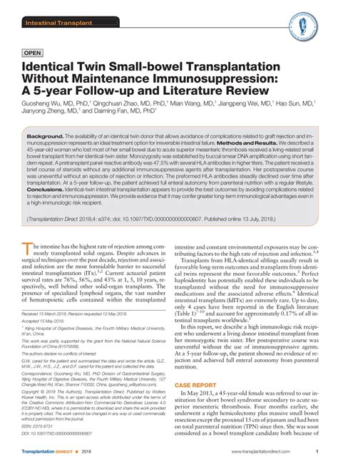 (PDF) Identical Twin Small-bowel Transplantation Without Maintenance ...