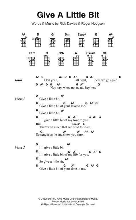 Give A Little Bit by Supertramp Sheet Music for Ukulele Chords/Lyrics ...