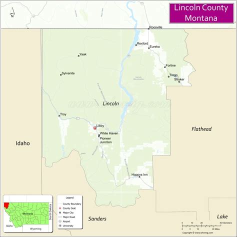 Map of Lincoln County, Montana - Where is Located, Cities, Population, Highways & Facts