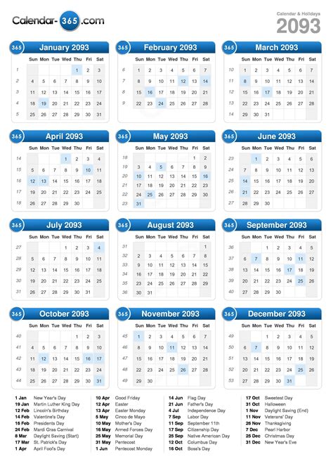 2093 Calendar