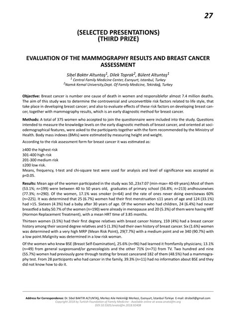 (PDF) EVALUATION OF THE MAMMOGRAPHY RESULTS AND BREAST CANCER ASSESSMENT