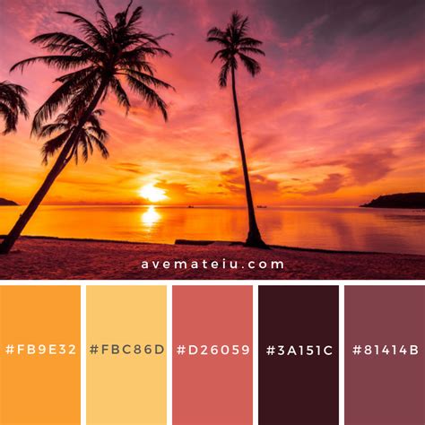 At sunset time on the tropical beach and sea with coconut palm tree. Color Palette #226 | Ave ...