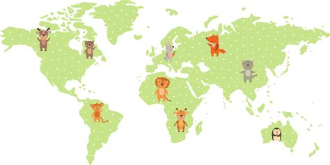 Colorful pattern continents with animals map wall sticker - TenStickers