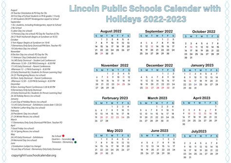 Lincoln Public Schools Calendar - US School Calendar