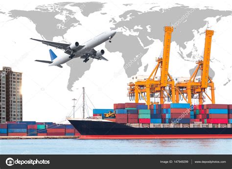 Container cargo freight ship with cargo plane for logistic Stock Photo ...