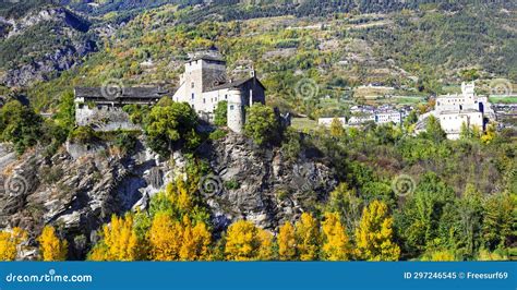 Scenic Valley Aosta (Valle D Aosta) in Northern Italy. View of Medieval Castles Stock Image ...