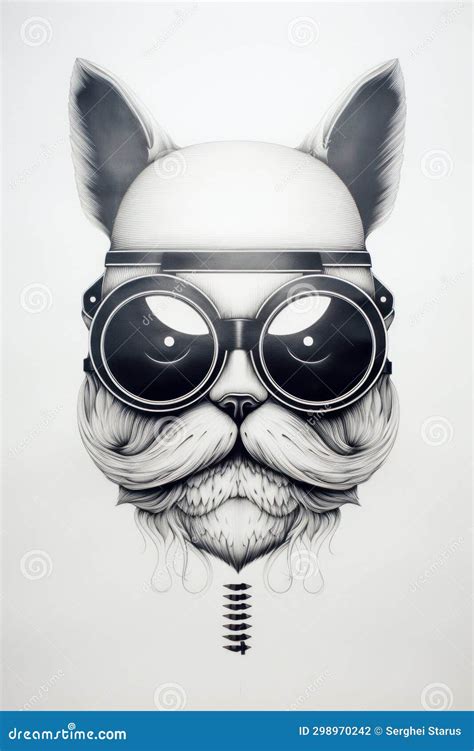 A Black and White Drawing of a Cat Wearing Sunglasses, AI Stock ...