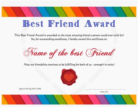 Best Friend Award - Appreciation Certificate For A Best Friend - Free ...