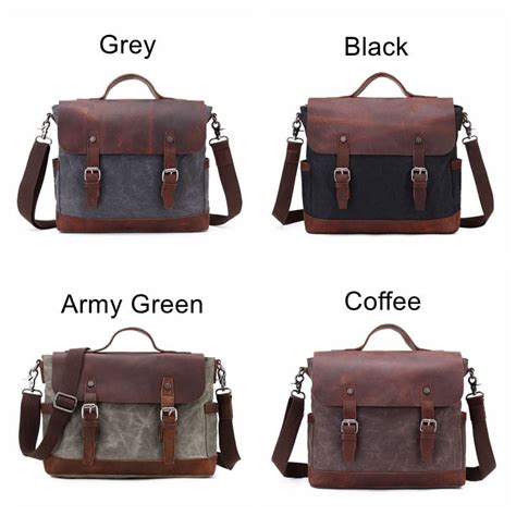 Waterproof Waxed Canvas Messenger Bag, Canvas Leather Briefcase, Laptop Bag YC09 ...