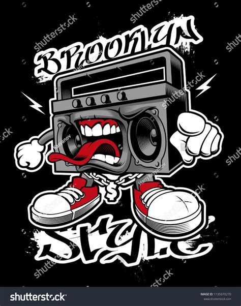 Graffiti boombox. Vector illustration of street art character on dark ...