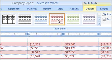 Word 2007: Working with Tables