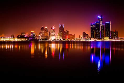 Downtown Detroit Skyline at Night - Aglow - Michigan.Photography