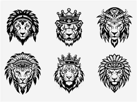 Premium Vector | Tiger head black and white illustration logo set