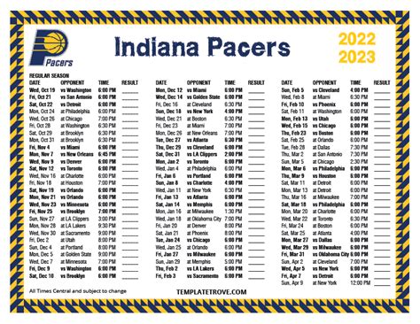 Printable 2022-2023 Indiana Pacers Schedule