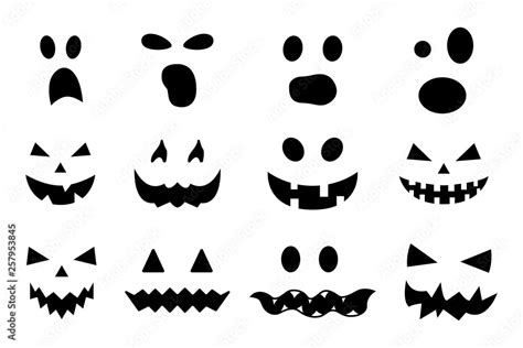 Vector set of Halloween pumpkin faces isolated on white background ...