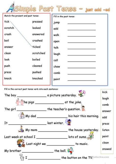 tiempo pasado simple agregado 'ed' - Hojas de trabajo de inglés ESL para el aprendizaje a ...