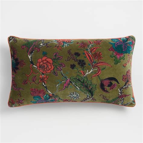 Green Floral Velvet Lumbar Pillow by World Market #yard | Velvet ...