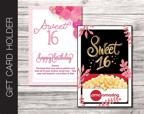 Printable SWEET 16 Birthday Gift Card Holder. Personalized. Sweet 16 Happy Birthday Digital ...