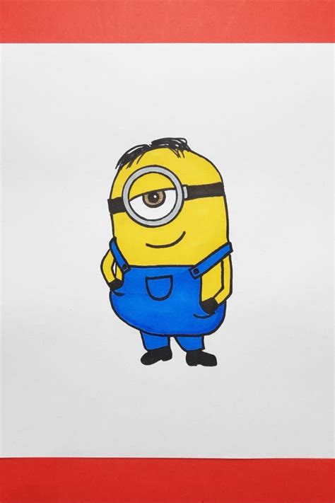 a drawing of a minion with glasses on it's head and overalls