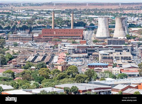 BLOEMFONTEIN, SOUTH AFRICA, JANUARY 6, 2016: The old power station, train station and taxi rank ...