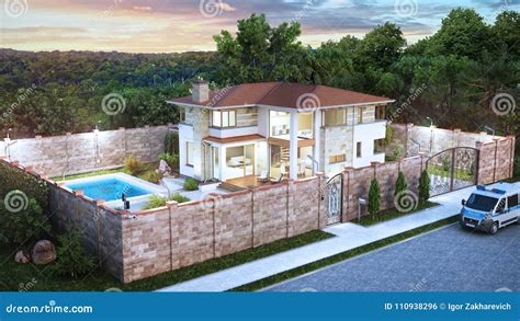 Security Concept. Exterior of House 3d Stock Illustration - Illustration of home, crime: 110938296