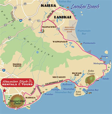 Lanikai Kailua Beach Hawaii Moped & Scooter Rental Tour Map