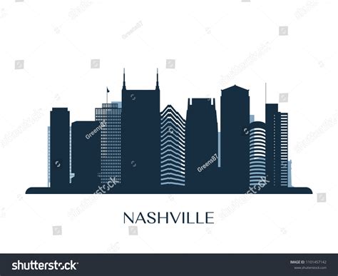 Nashville Skyline Monochrome Silhouette Vector Illustration Stock Vector (Royalty Free) 1101457142