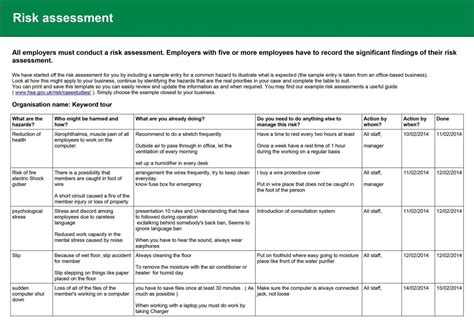 Hse Risk Assessment Form Template Sampletemplatess Sampletemplatess ...