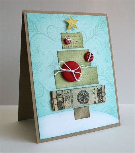 a card with a christmas tree made out of money