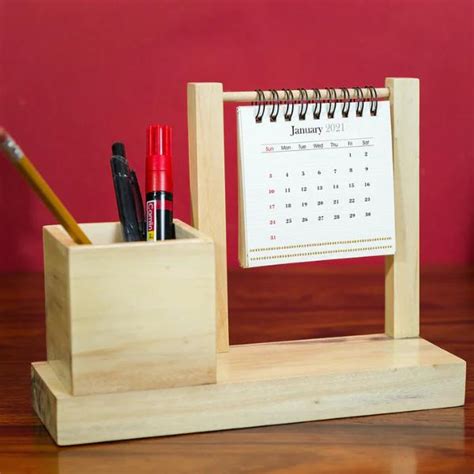 Wooden Desk Calendar with Calendar and Stationery holder - Corporate Gifting | BrandSTIK