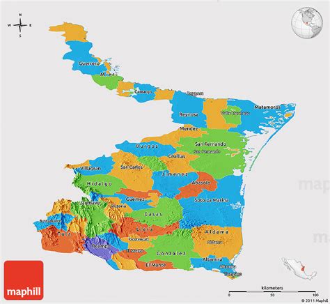 Political Panoramic Map of Tamaulipas, cropped outside