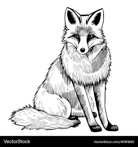 Cute fox sitting hand drawn sketch Royalty Free Vector Image