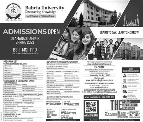 Admission Open in Bahria University Islamabad 19th December 2022