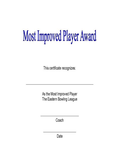 Most Improved Player Award Certificate Free Download