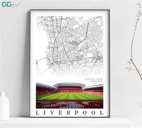 City map of LIVERPOOL - Anfield Stadium - Home Decor Anfield - Wall ...