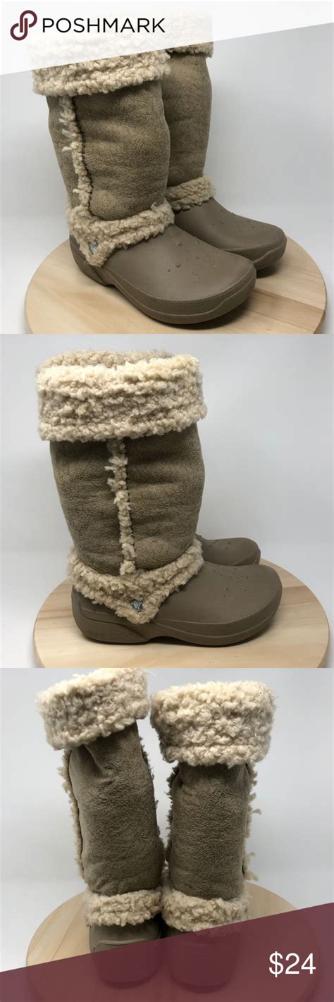 Croc Women's Sz 8 Faux Fur Lined Winter Boots B122 Croc Women's Shoe Size 8 Taupe Rubber Suede ...