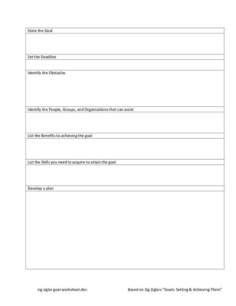 Zig Ziglar Goal Worksheet | Zig ziglar goals, Zig ziglar, Goals worksheet