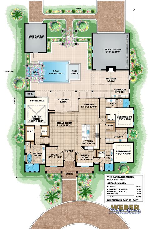 Beach House Plan: Old Florida Coastal & West Indies Style Floor Plan