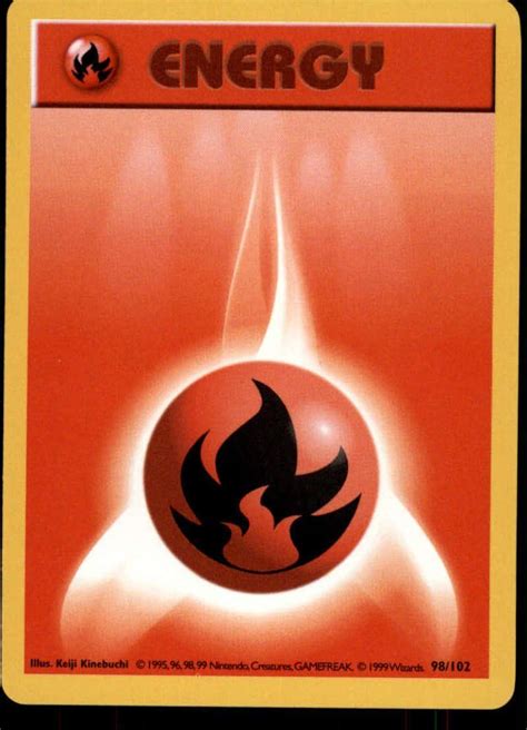 Fire Energy Pokemon 1999 Original Base Set Shadowless 98/102 Trading ...