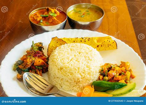 Nepali Dal Bhaat Tarkari Traditional Nepali Thali with Rice Lentil Curry and Vegetables Stock ...