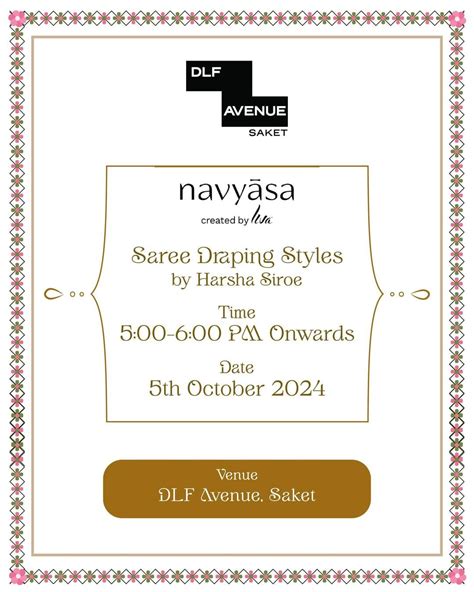 Saree Draping Styles workshop by Harsha Siroe at Navyasa | Events in Delhi NCR | mallsmarket.com