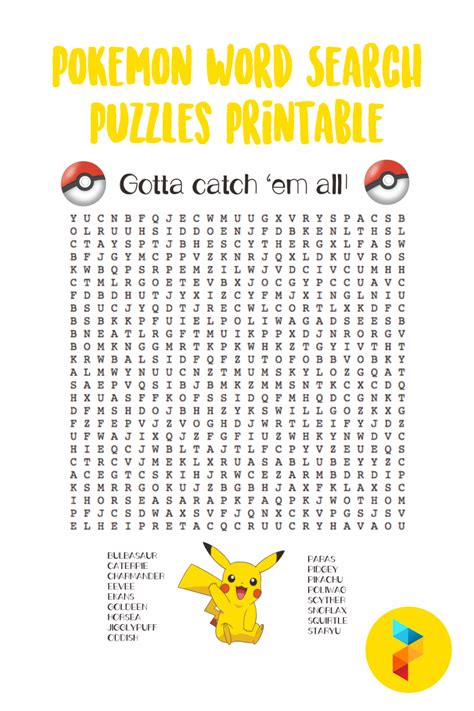 Pokemon Word Search Puzzles Printable - Printable Word Searches